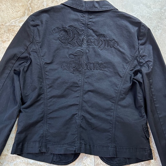 Moschino Jeans Donna Black Embroidered Notch Color Jacket Size 10